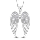 Sterling Silver Round Diamond Sterling Silver Womens Angel Wings Pendant 3/8 Cttw - Splendid Jewellery