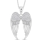 Sterling Silver Round Diamond Sterling Silver Womens Angel Wings Pendant 3/8 Cttw - Splendid Jewellery