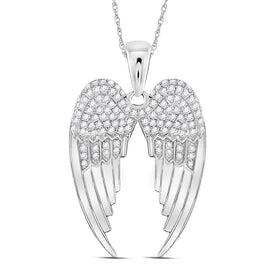 Sterling Silver Round Diamond Sterling Silver Womens Angel Wings Pendant 3/8 Cttw - Splendid Jewellery
