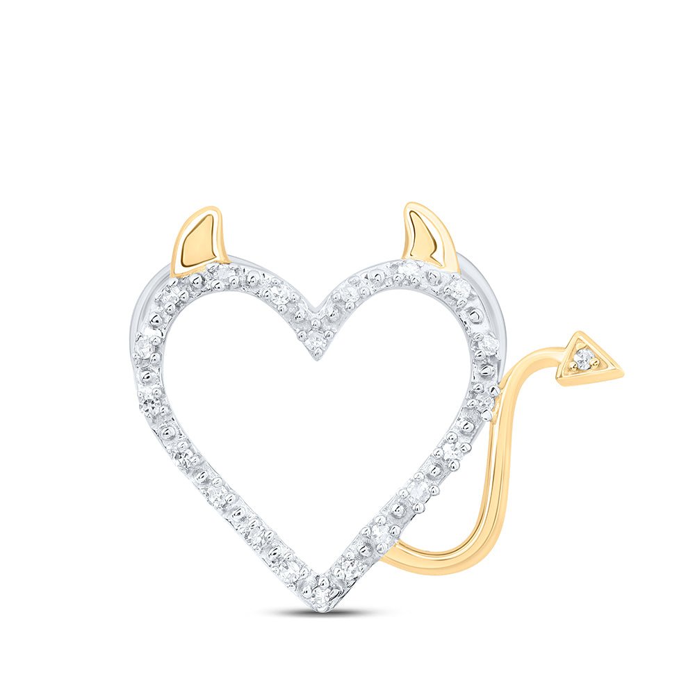 Sterling Silver Round Diamond Yellow - Tone Sterling Silver Womens Horned Heart Pendant 1/20 Cttw - Splendid Jewellery
