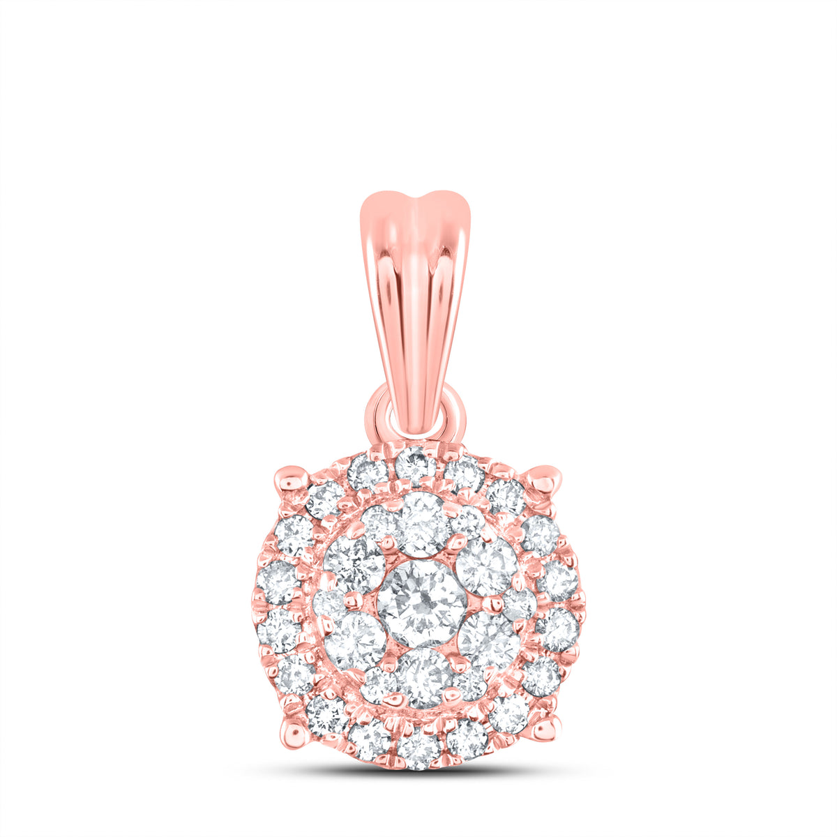 14K Rose Gold Round Diamond Womens Halo Cluster Pendant 1/4 Cttw - Splendid Jewellery