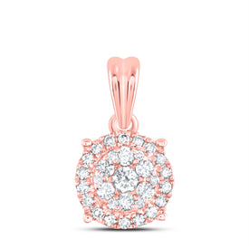 14K Rose Gold Round Diamond Womens Halo Cluster Pendant 1/4 Cttw - Splendid Jewellery
