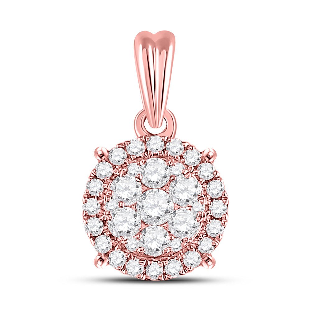 14K Rose Gold Round Diamond Womens Halo Cluster Pendant 1/2 Cttw - Splendid Jewellery