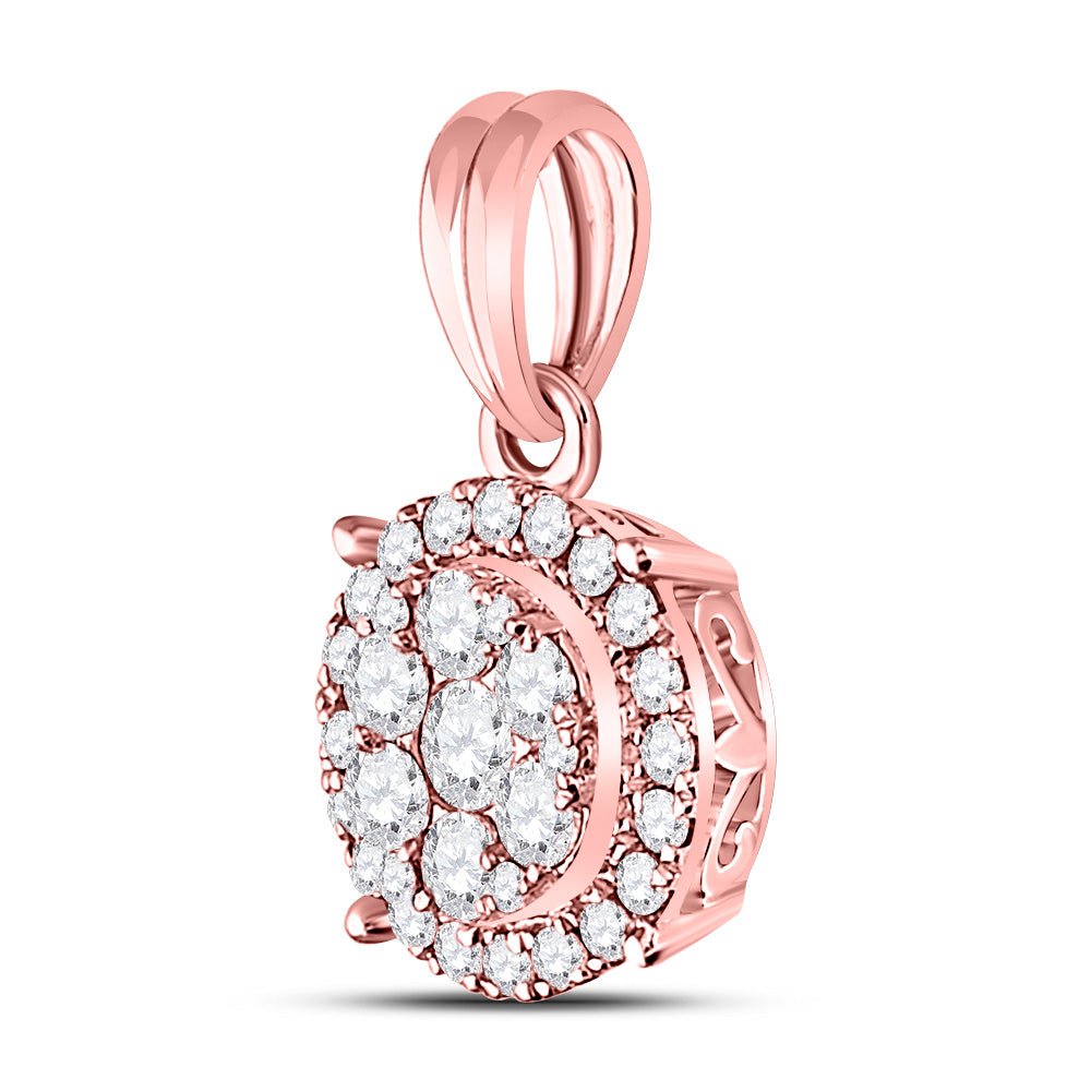 14K Rose Gold Round Diamond Womens Halo Cluster Pendant 1/2 Cttw - Splendid Jewellery