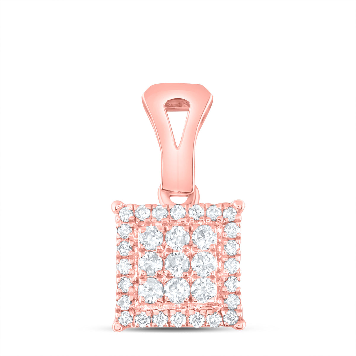 14K Rose Gold Round Diamond Womens Square Cluster Pendant 1/4 Cttw - Splendid Jewellery