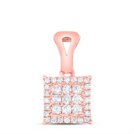 14K Rose Gold Round Diamond Womens Square Cluster Pendant 1/4 Cttw - Splendid Jewellery