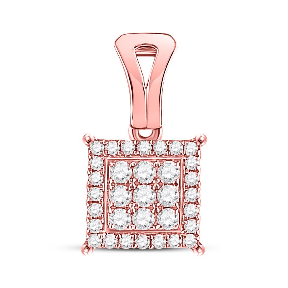 14K Rose Gold Round Diamond Womens Square Cluster Pendant 1/4 Cttw - Splendid Jewellery