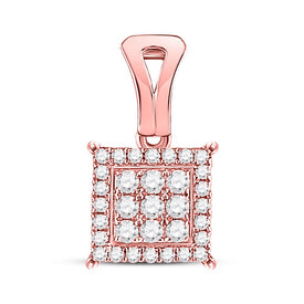 14K Rose Gold Round Diamond Womens Square Cluster Pendant 1/4 Cttw - Splendid Jewellery