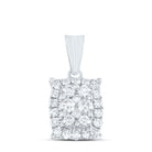 14K White Gold Round Diamond Womens Rectangular Cluster Pendant 1/2 Cttw - Splendid Jewellery