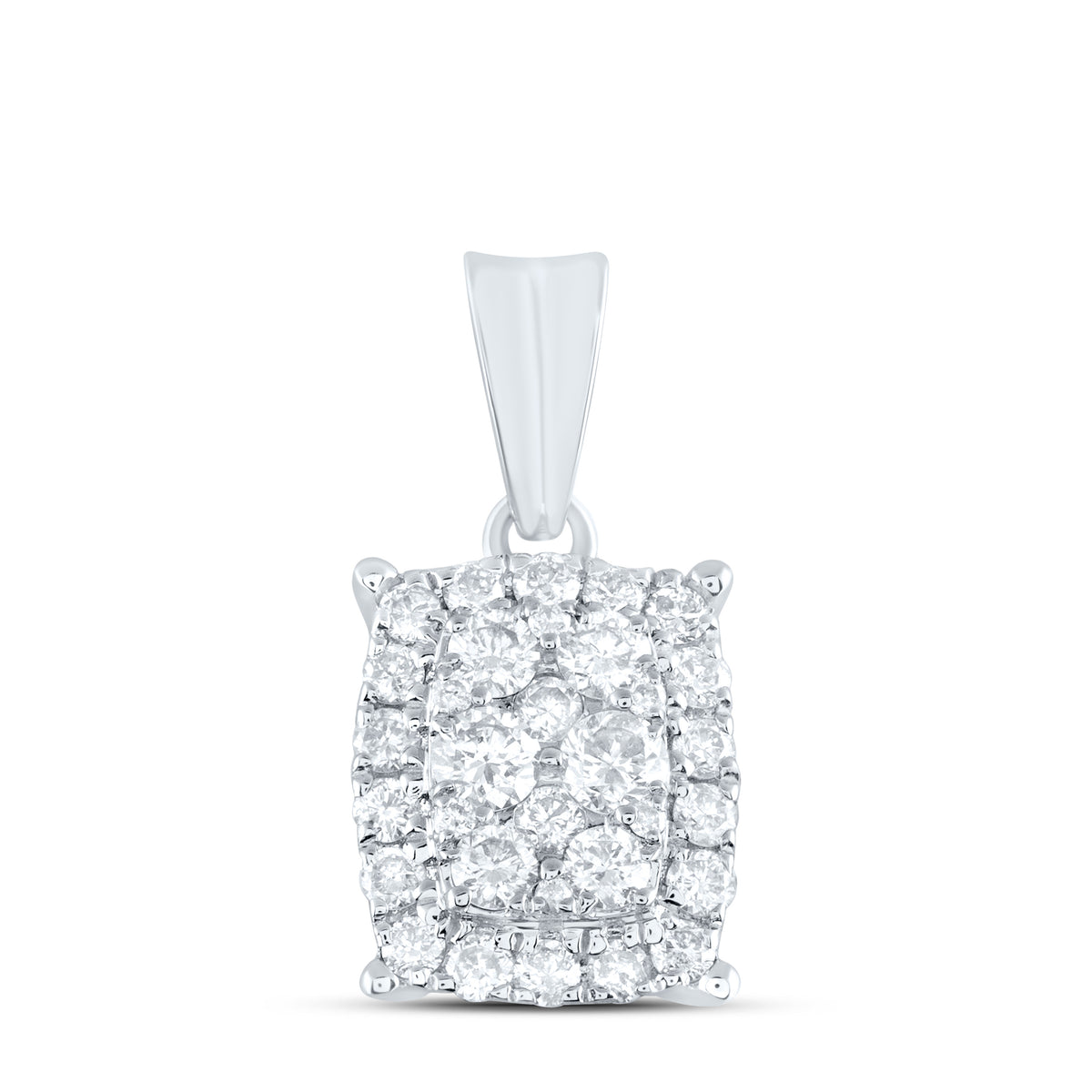 14K White Gold Round Diamond Womens Rectangular Cluster Pendant 1/2 Cttw - Splendid Jewellery