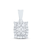 14K White Gold Round Diamond Womens Rectangular Cluster Pendant 1/2 Cttw - Splendid Jewellery