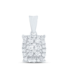 14K White Gold Round Diamond Womens Rectangular Cluster Pendant 1/2 Cttw - Splendid Jewellery