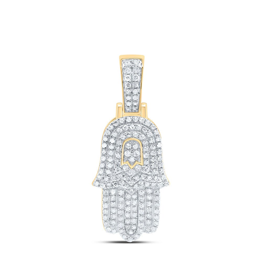 10K Yellow Gold Round Diamond Hamsa Charm Pendant 1/2 Cttw - Splendid Jewellery