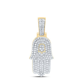 10K Yellow Gold Round Diamond Hamsa Charm Pendant 1/2 Cttw - Splendid Jewellery