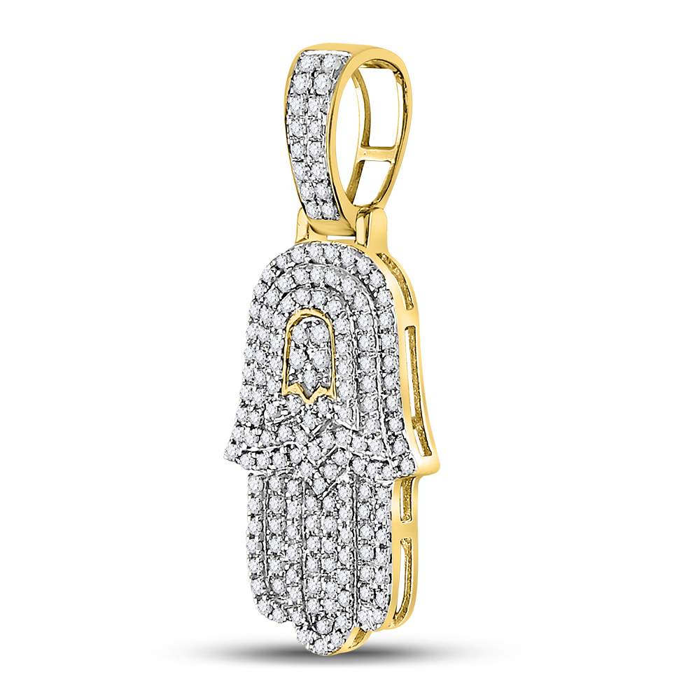 10K Yellow Gold Round Diamond Hamsa Charm Pendant 1/2 Cttw - Splendid Jewellery