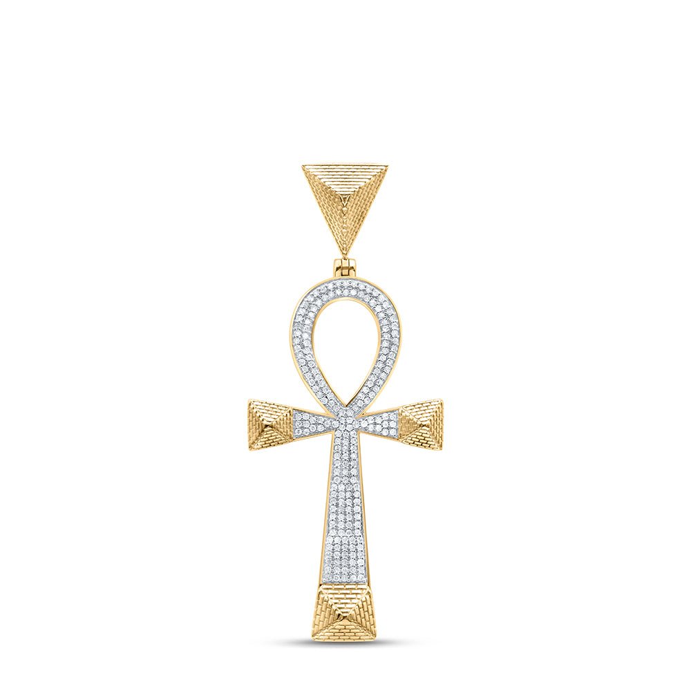10K Yellow Gold Round Diamond Ankh Cross Charm Pendant 1/2 Cttw - Splendid Jewellery
