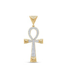 10K Yellow Gold Round Diamond Ankh Cross Charm Pendant 1/2 Cttw - Splendid Jewellery
