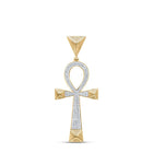 10K Yellow Gold Round Diamond Ankh Cross Charm Pendant 1/2 Cttw - Splendid Jewellery