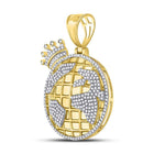 10K Yellow Gold Round Diamond Globe Crown King Charm Pendant 3/4 Cttw - Splendid Jewellery