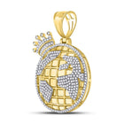 10K Yellow Gold Round Diamond Globe Crown King Charm Pendant 3/4 Cttw - Splendid Jewellery