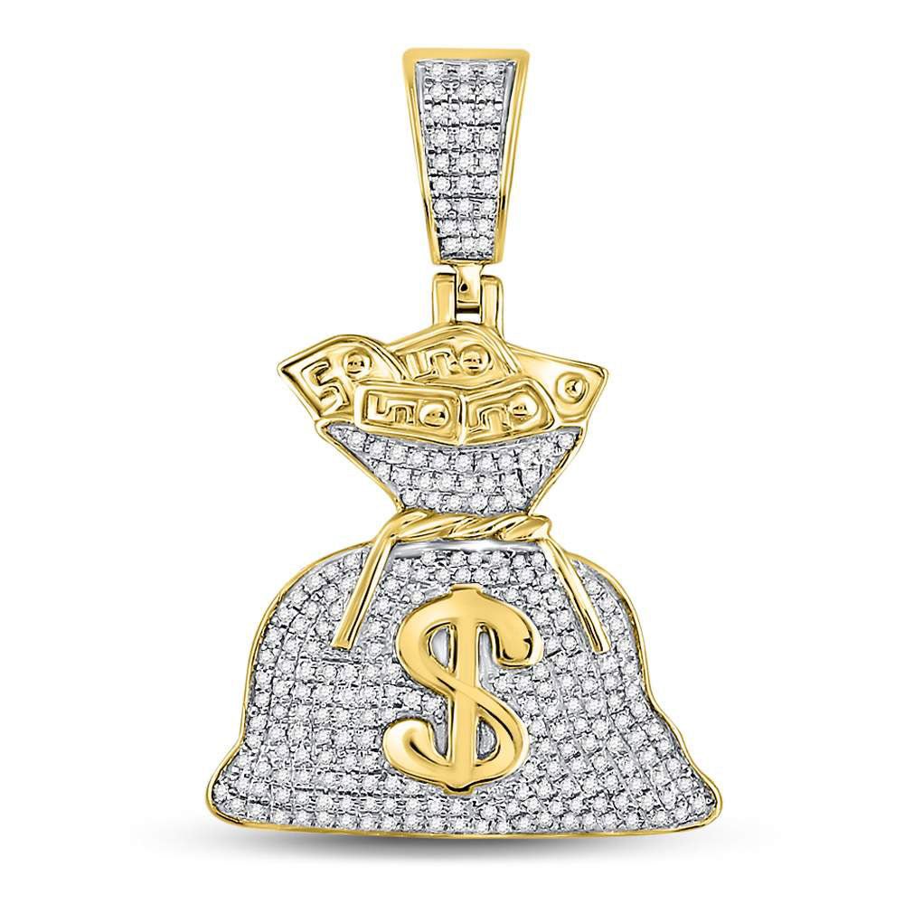 10K Yellow Gold Round Diamond Money Bag Dollar Charm Pendant 1/2 Cttw - Splendid Jewellery