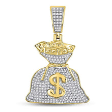 Load image into Gallery viewer, 10K Yellow Gold Round Diamond Money Bag Dollar Charm Pendant 1/2 Cttw - Splendid Jewellery