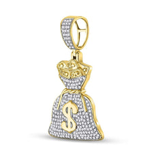 Load image into Gallery viewer, 10K Yellow Gold Round Diamond Money Bag Dollar Charm Pendant 1/2 Cttw - Splendid Jewellery