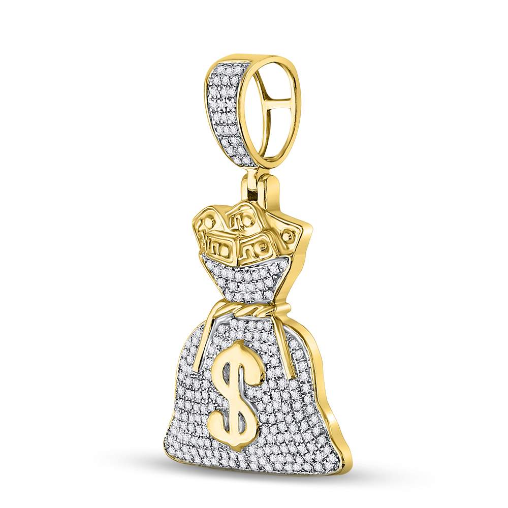 10K Yellow Gold Round Diamond Money Bag Dollar Charm Pendant 1/2 Cttw - Splendid Jewellery