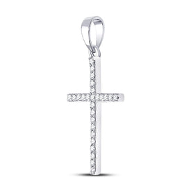 10K White Gold Round Diamond Womens Religious Cross Pendant 1/6 Cttw - Splendid Jewellery