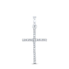 Load image into Gallery viewer, 10K White Gold Round Diamond Womens Religious Cross Pendant 1/6 Cttw - Splendid Jewellery