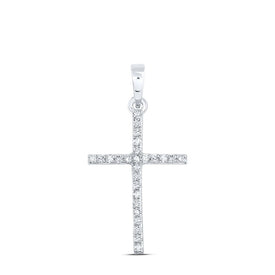 10K White Gold Round Diamond Womens Religious Cross Pendant 1/6 Cttw - Splendid Jewellery