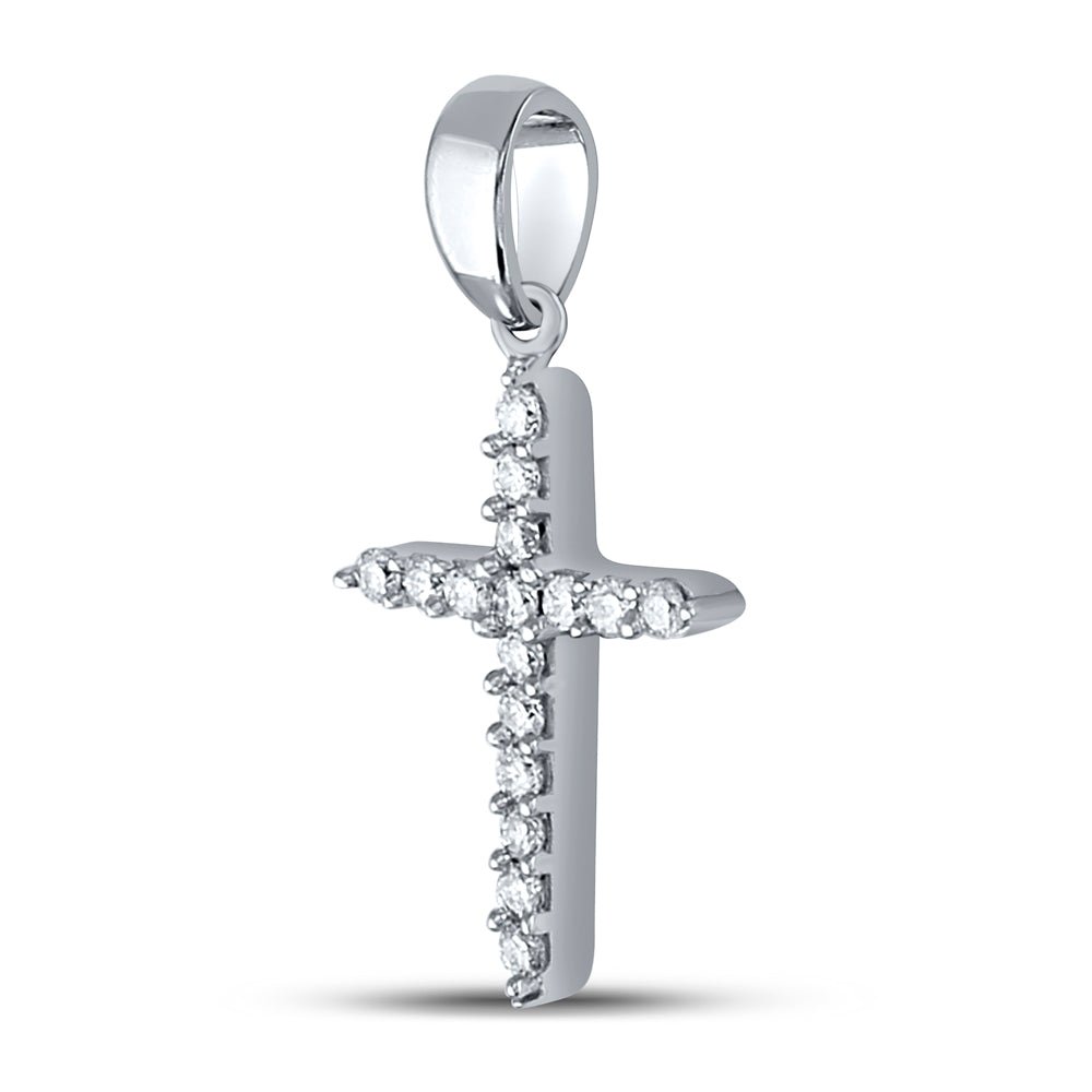10K White Gold Round Diamond Womens Religious Cross Pendant 1/6 Cttw - Splendid Jewellery