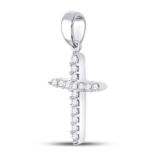 10K White Gold Round Diamond Womens Religious Cross Pendant 1/6 Cttw - Splendid Jewellery
