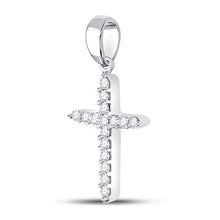 Load image into Gallery viewer, 10K White Gold Round Diamond Womens Religious Cross Pendant 1/6 Cttw - Splendid Jewellery