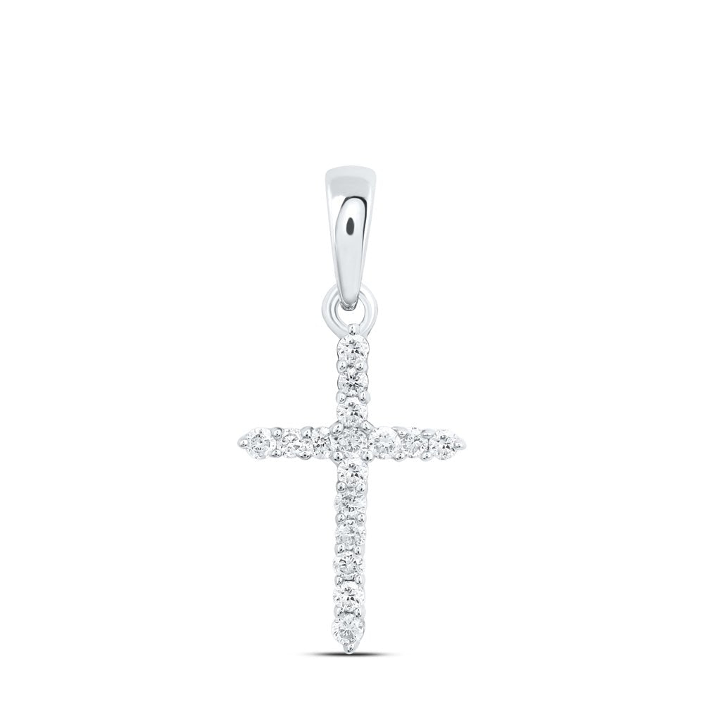 10K White Gold Round Diamond Womens Religious Cross Pendant 1/6 Cttw - Splendid Jewellery