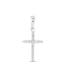 Load image into Gallery viewer, 10K White Gold Round Diamond Womens Religious Cross Pendant 1/6 Cttw - Splendid Jewellery