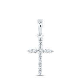 10K White Gold Round Diamond Womens Religious Cross Pendant 1/6 Cttw - Splendid Jewellery