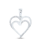 Sterling Silver Round Diamond Sterling Silver Womens Double Heart Pendant 1/10 Cttw - Splendid Jewellery