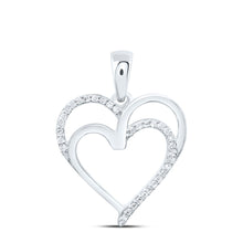Load image into Gallery viewer, Sterling Silver Round Diamond Sterling Silver Womens Double Heart Pendant 1/10 Cttw - Splendid Jewellery