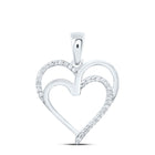 Sterling Silver Round Diamond Sterling Silver Womens Double Heart Pendant 1/10 Cttw - Splendid Jewellery