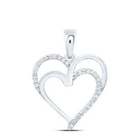 Sterling Silver Round Diamond Sterling Silver Womens Double Heart Pendant 1/10 Cttw - Splendid Jewellery