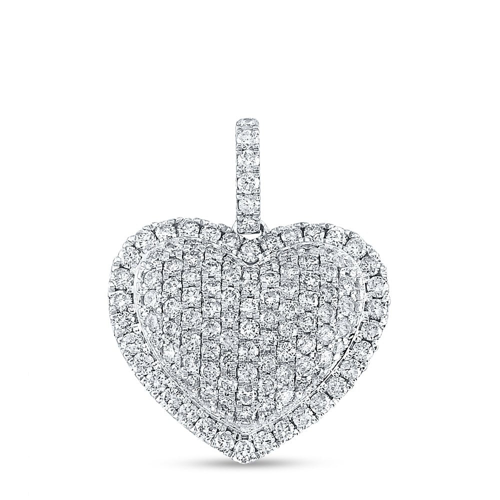 14K White Gold Round Diamond Womens Fashion Heart Pendant 1 - 1 1/4 Cttw - Splendid Jewellery