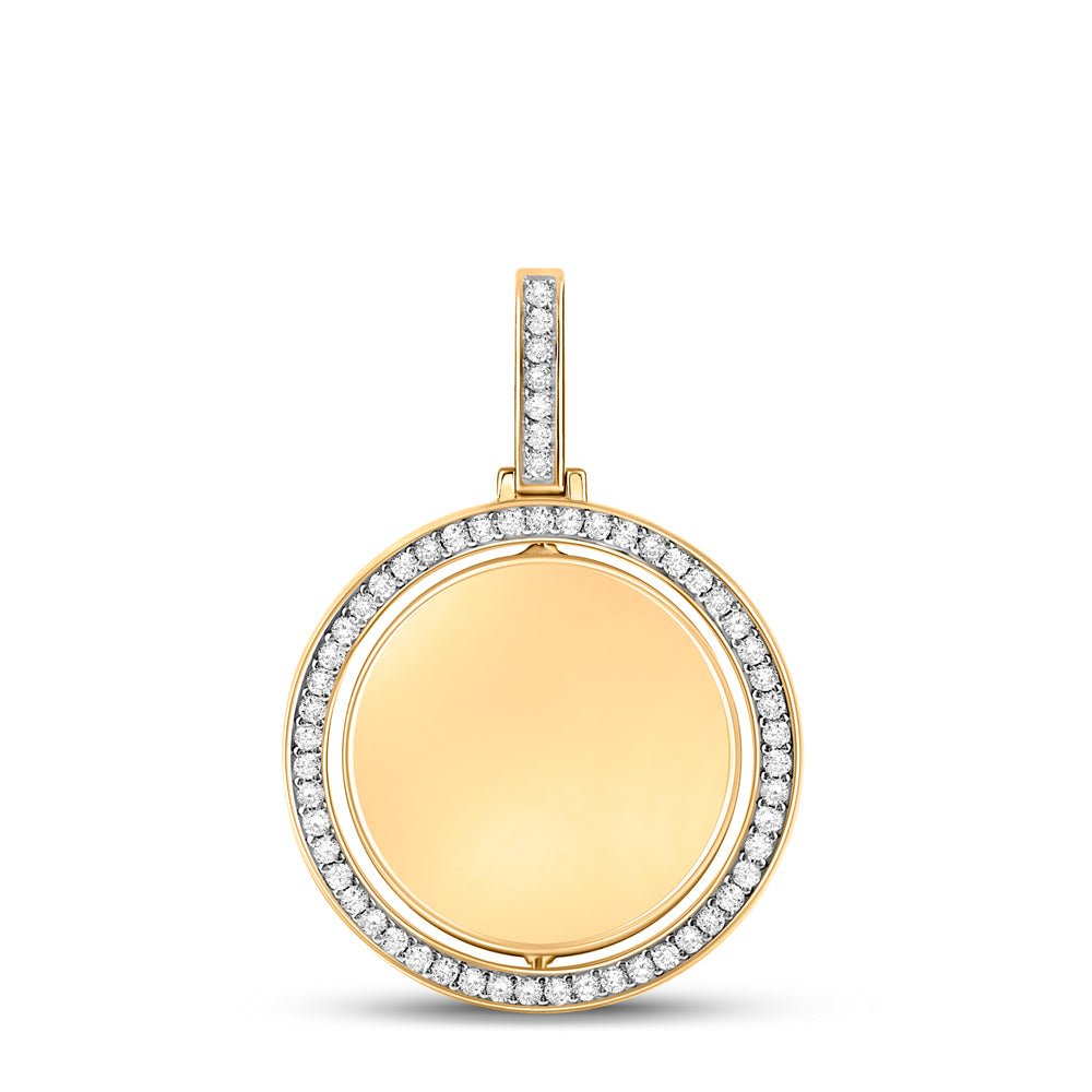 10K Yellow Gold Round Diamond Picture Memory Charm Pendant 1 3/8 Cttw - Splendid Jewellery