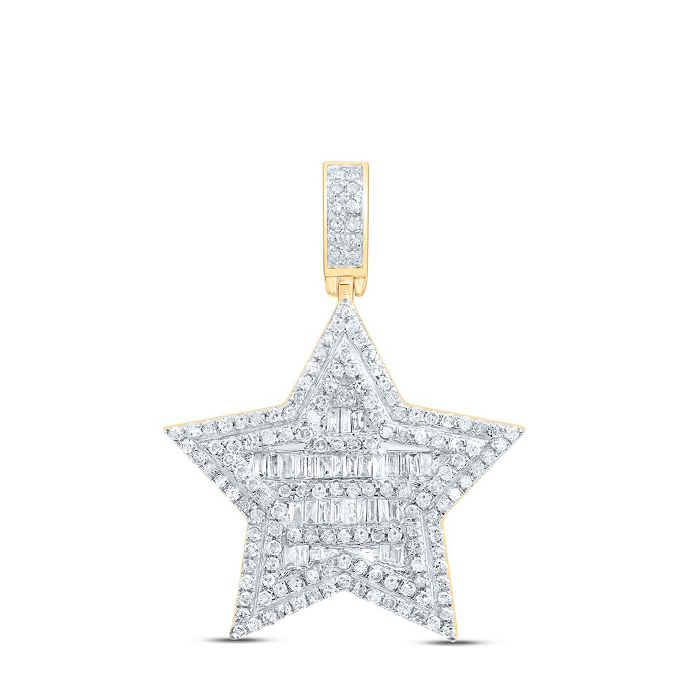 10K Yellow Gold Baguette Diamond Star Charm Pendant 3/4 Cttw - Splendid Jewellery