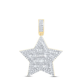 10K Yellow Gold Baguette Diamond Star Charm Pendant 3/4 Cttw - Splendid Jewellery