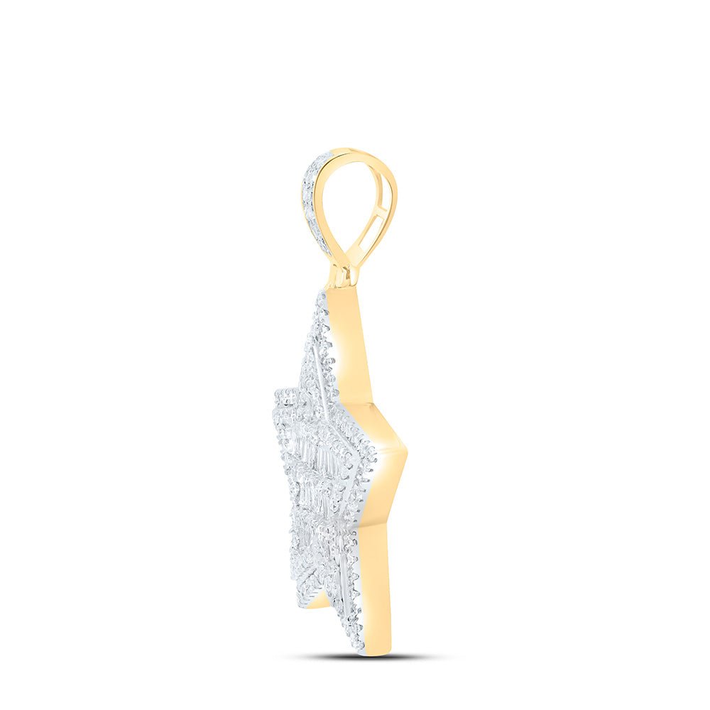 10K Yellow Gold Baguette Diamond Star Charm Pendant 3/4 Cttw - Splendid Jewellery