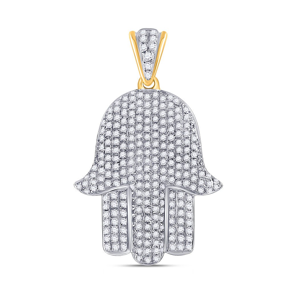 10K Yellow Gold Round Diamond Hamsa Hand Charm Pendant 3/4 Cttw - Splendid Jewellery