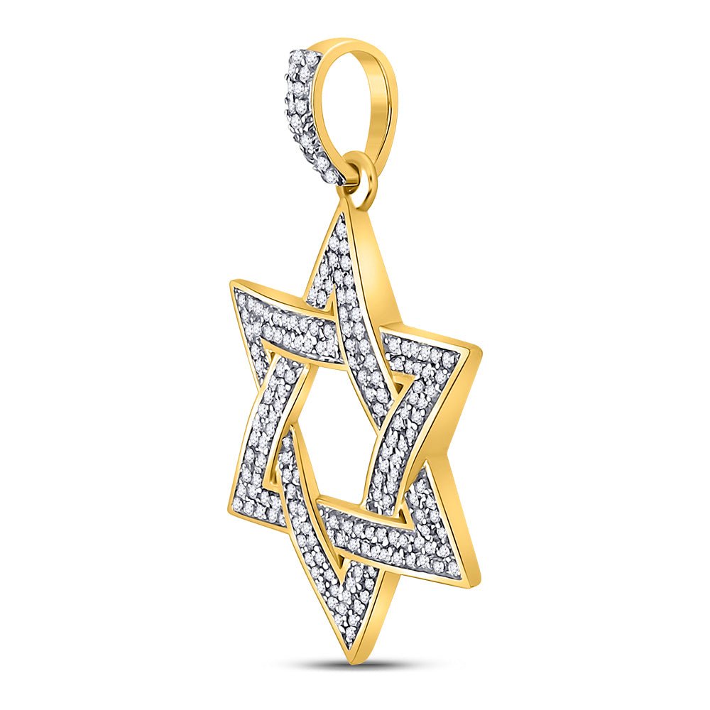 10K Yellow Gold Round Diamond Magen Star Of David Charm Pendant 1/2 Cttw - Splendid Jewellery