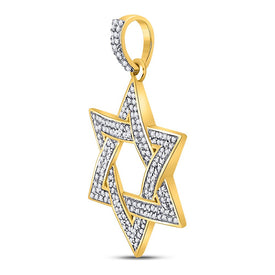 10K Yellow Gold Round Diamond Magen Star Of David Charm Pendant 1/2 Cttw - Splendid Jewellery
