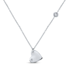Sterling Silver Round Diamond Sterling Silver Womens Fashion Heart Necklace 1/20 Cttw - Splendid Jewellery